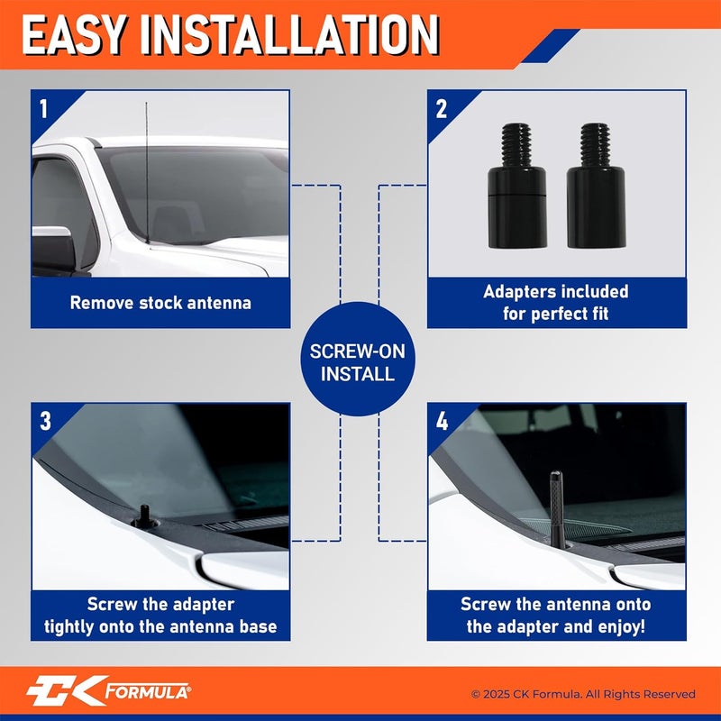 CK FORMULA Anodized Carbon Fiber Truck Antenna for Chevy Silverado 1500 & GMC Sierra (1999–2025), Solid Billet Aluminum, Car Wash Safe, Fade & Chip Resistant, Short Antenna Replacement, Truck Accessory, 3-Inch - Image 5
